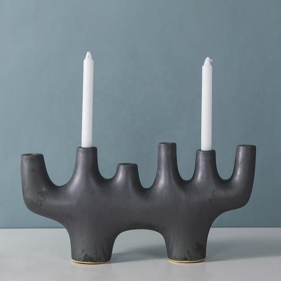 71111749-54fe-478b-9cec-a281432d7a15.jpg Balboa Small Black Ceramic Candle Holder - Image 1