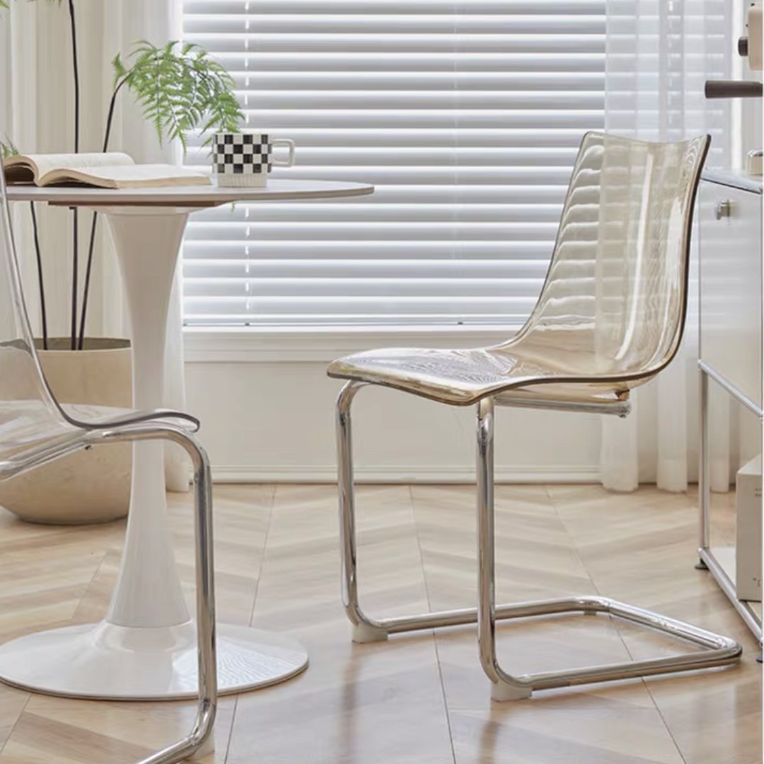 lifestyle-1.jpg Aureta Clear Float Dining Chair – Amber Elegant Transparency - Image 4