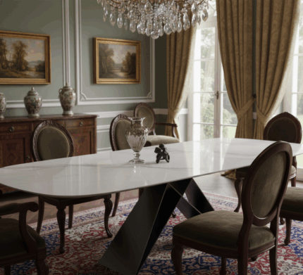 Nivaro Dining Table – Kemewahan Tertinggi & Kekuatan Abadi. 